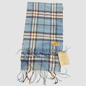 Marchbrae 100 % Soft Cashmere Blue Plaid Scarf With Fringe NWT Unisex